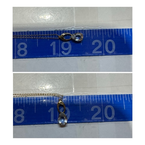 14KT Yellow Gold Solitaire Teardrop Aquamarine Pendant Necklace - Picture 8 of 8